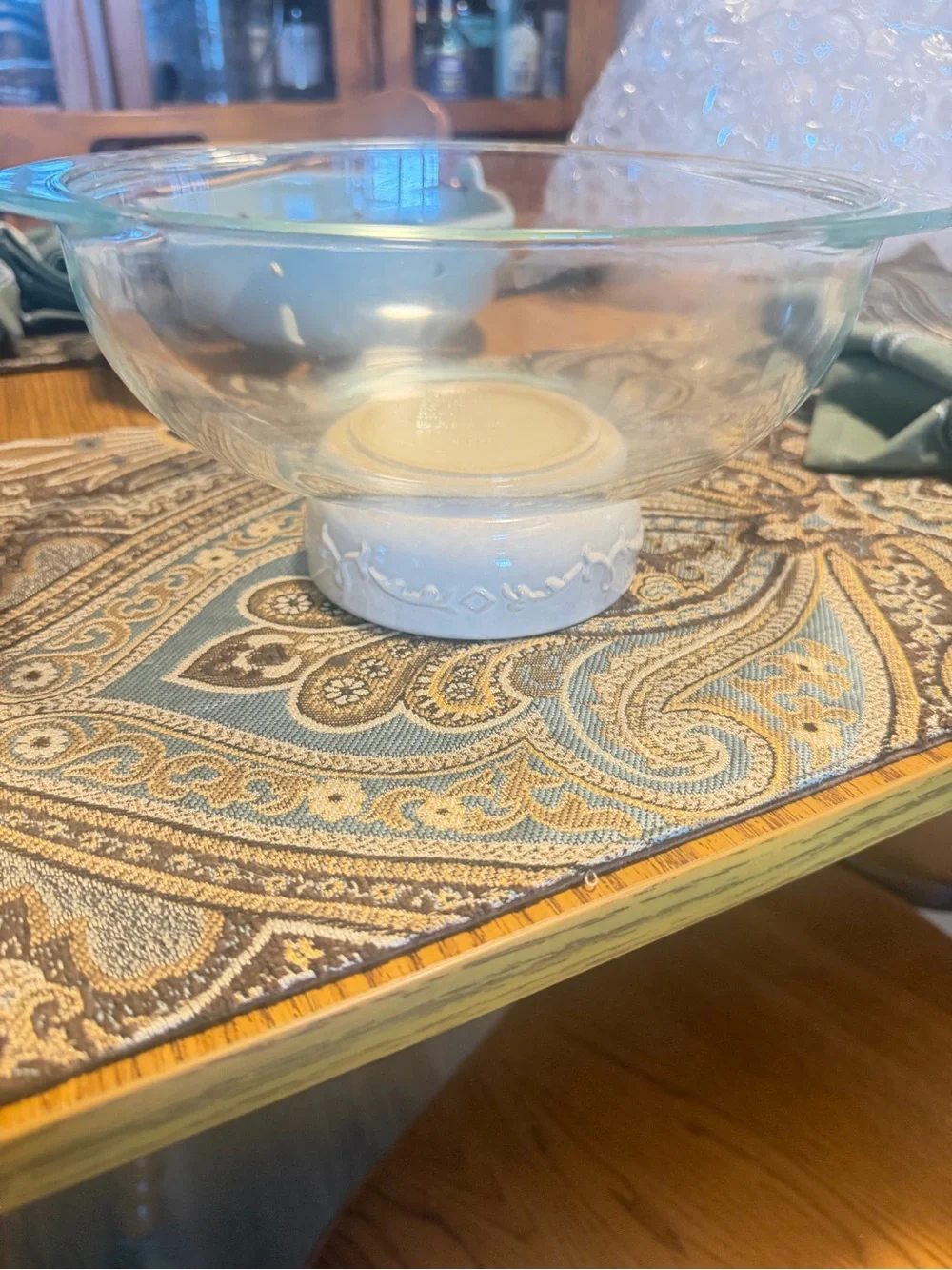 Pyrex Clear Glass Serving Bowl with White Trim